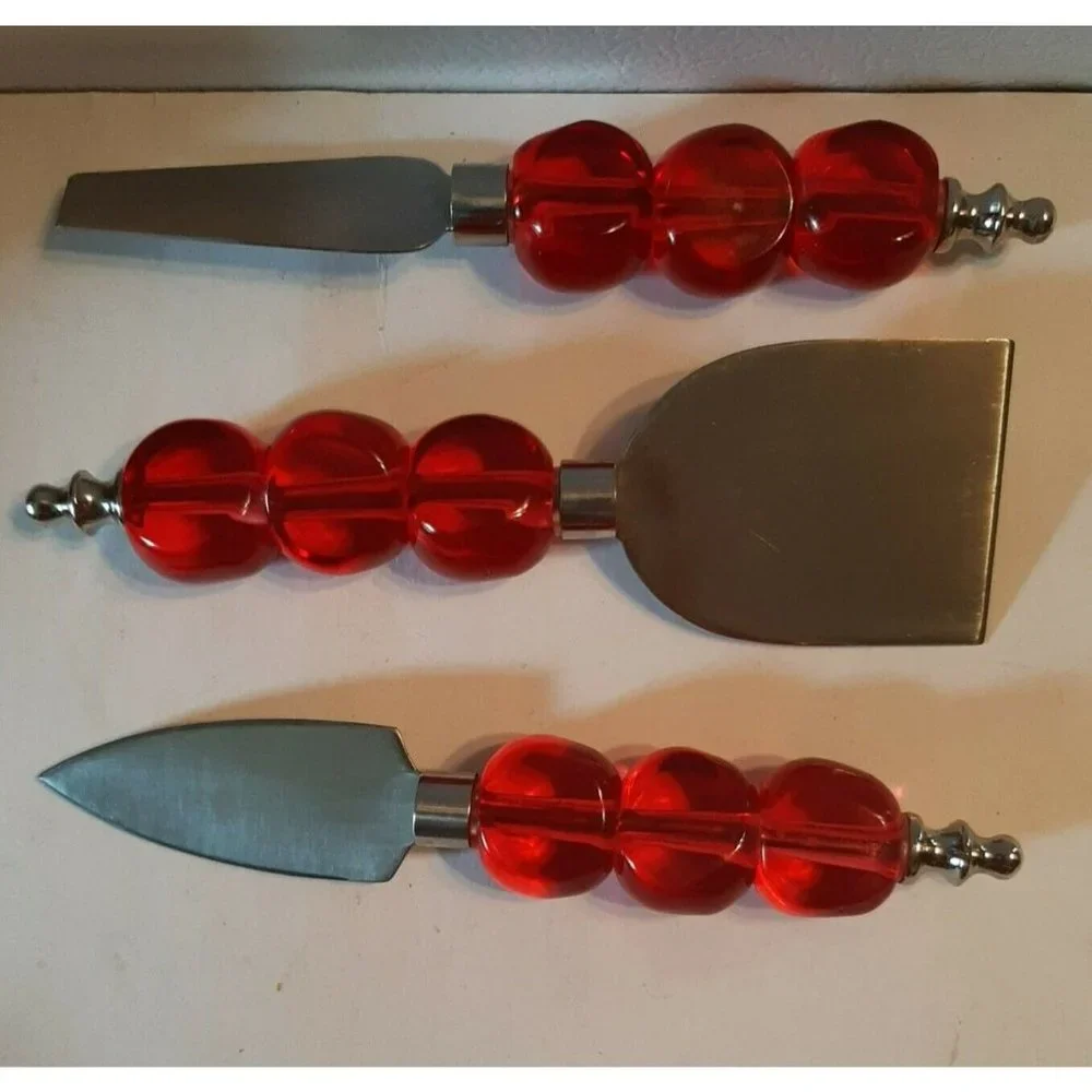 3 Red Acrylic Serving Pieces Charcuterie Cheese Dips Holiday